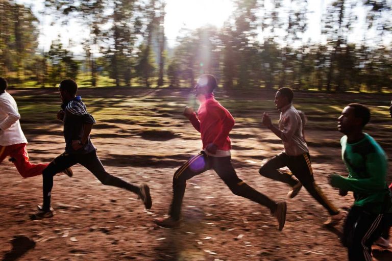 Bekoji, Ethiopia. August 2013. Even though they are long distance runners the trainings are made ofconsists of speed running.